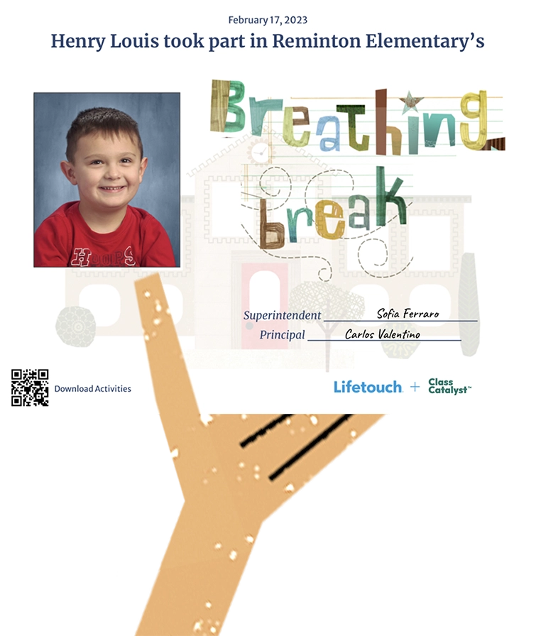 Lifetouch and Class Catalyst Breathing Break Certificate
