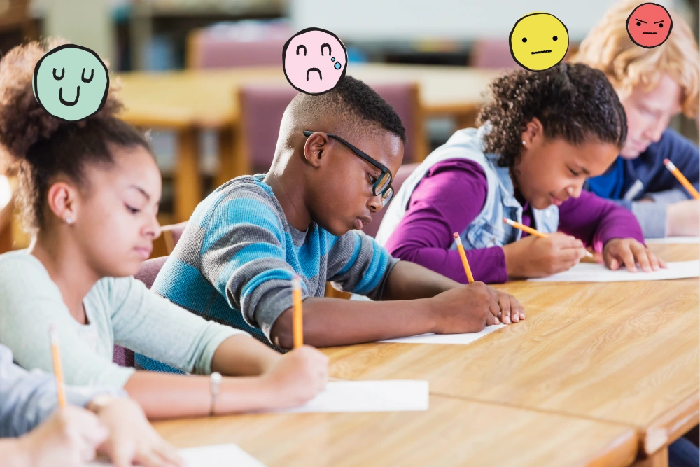 Students feelings revealed in the emojis displayed above their heads