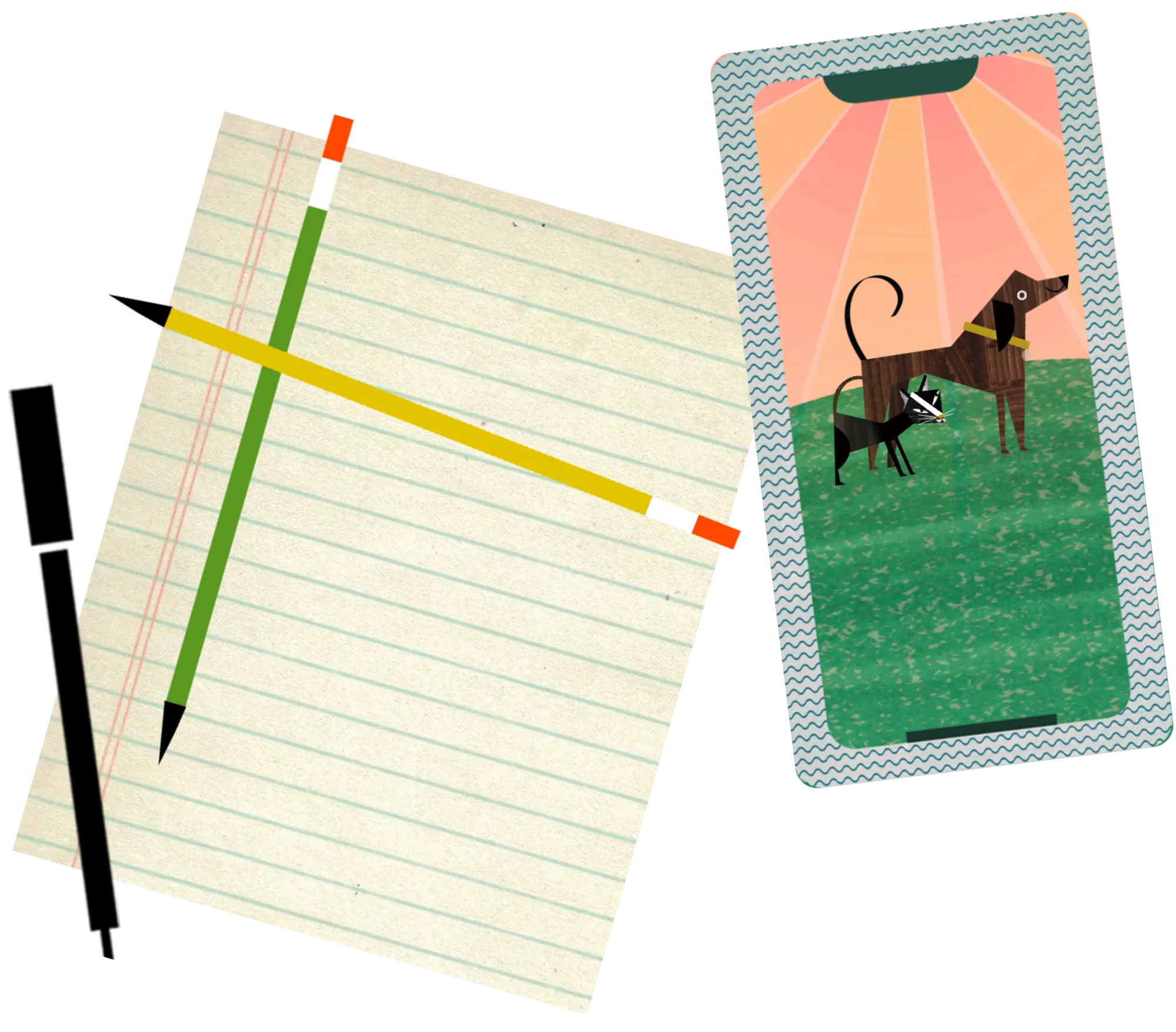 Notebook and Phone with Pets Picture